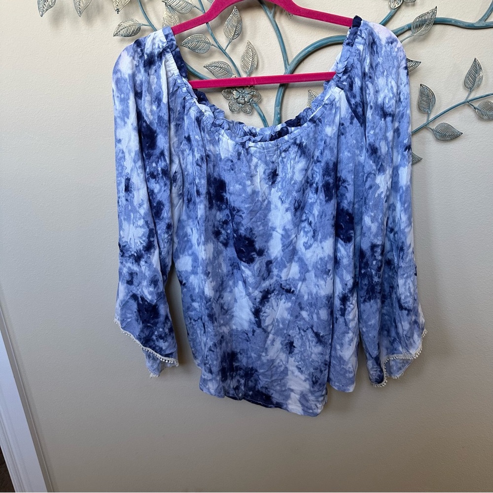 ❤️No Comment tie-dye look flare sleeve Sz L off shoulder GUC CLEARANCE